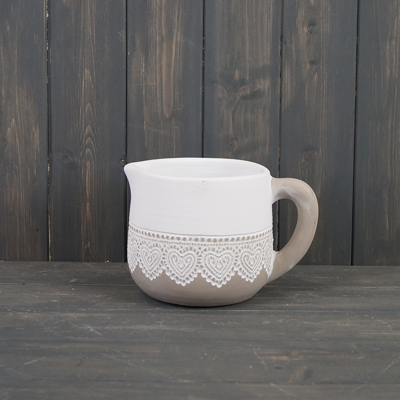 Grey Jug Pot with Embossed Lace Rim (TD13.3cm) detail page